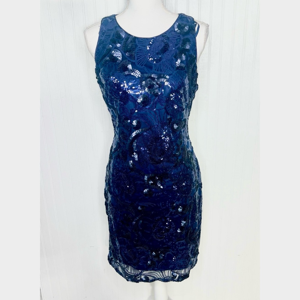 Eliza J Navy Sequin Sheath Dress